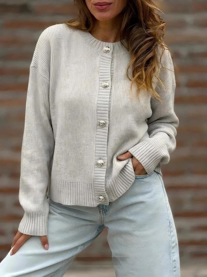 Womens Button-front Cardigan Long-sleeve Sweater – Premium 0 | RICALOUX