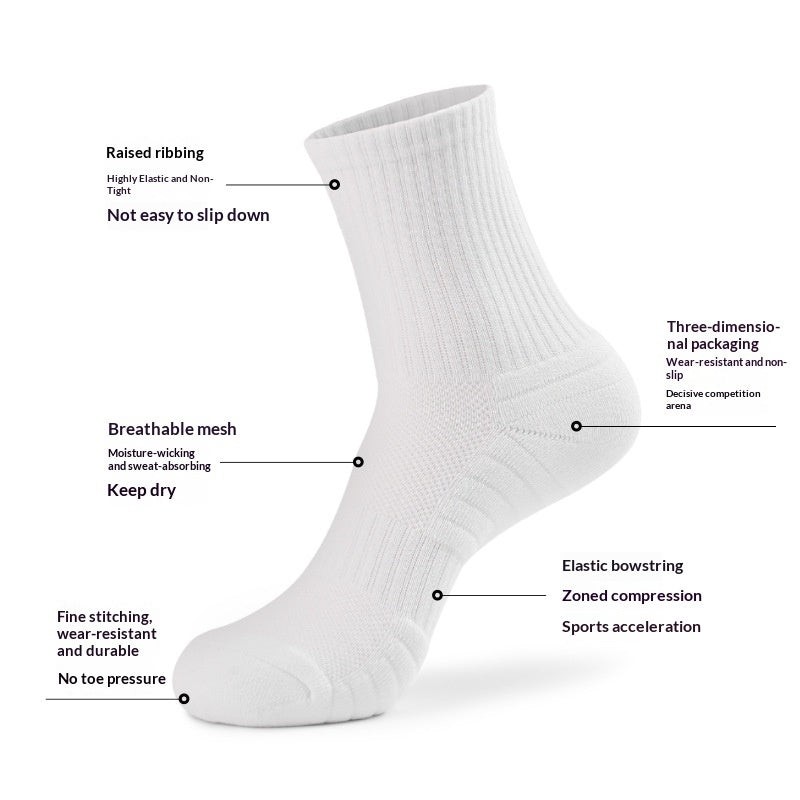 Pure Cotton Sports Socks With A Thickened Towelbacked SoleMens Basketball Style – Premium 0 | RICALOUX