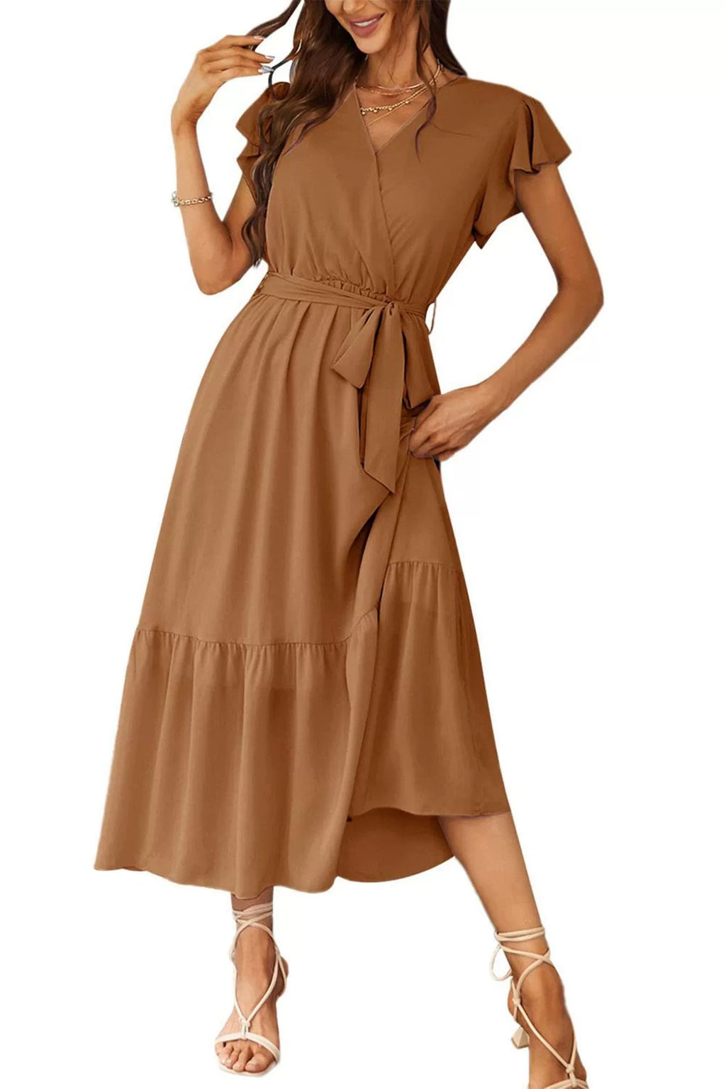 Womens Floral Print Flounce Short-Sleeve Midi Dress – Premium 0 | RICALOUX