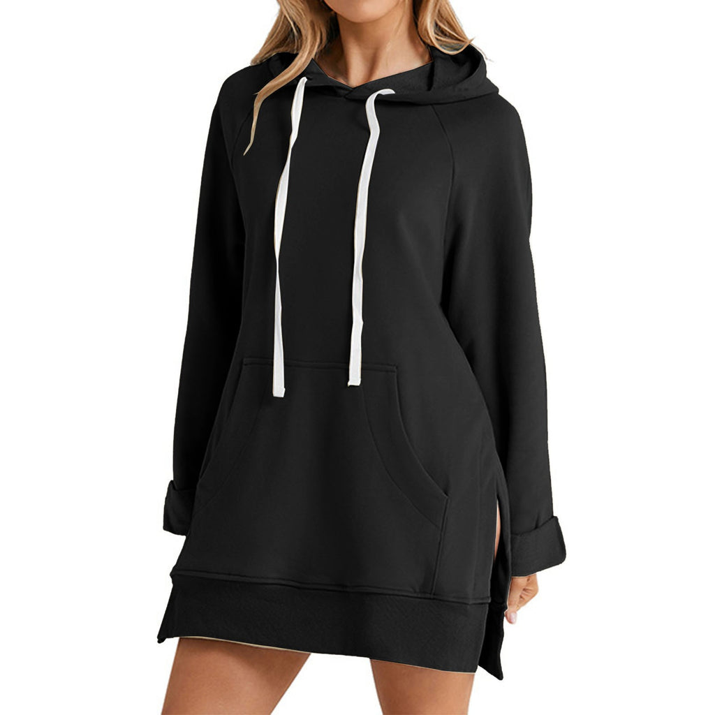 Womens Solid-color Hooded Mid-length Sweatshirt Now Available – Premium 0 | RICALOUX