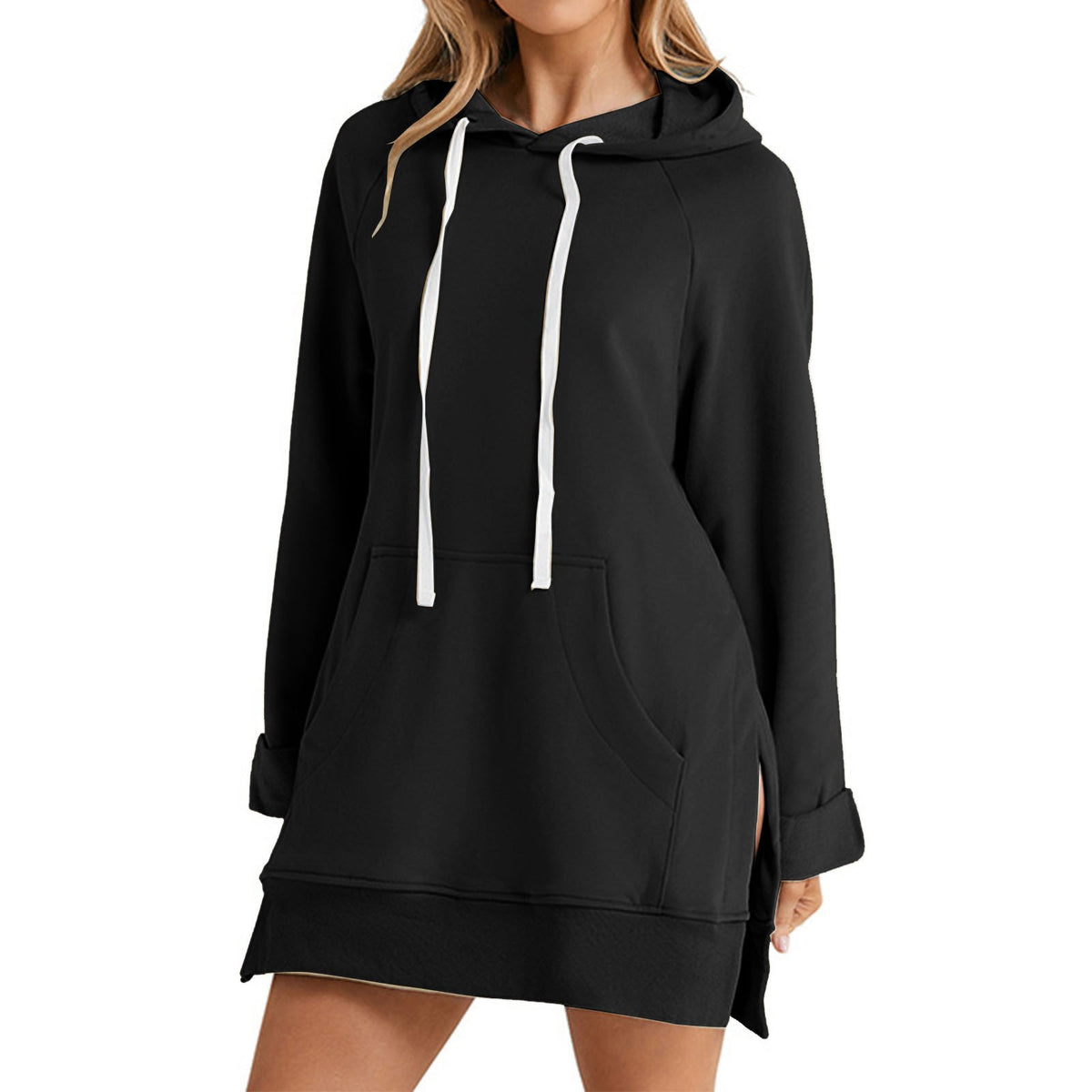 Womens Solid-color Hooded Mid-length Sweatshirt Now Available – Premium 0 | RICALOUX