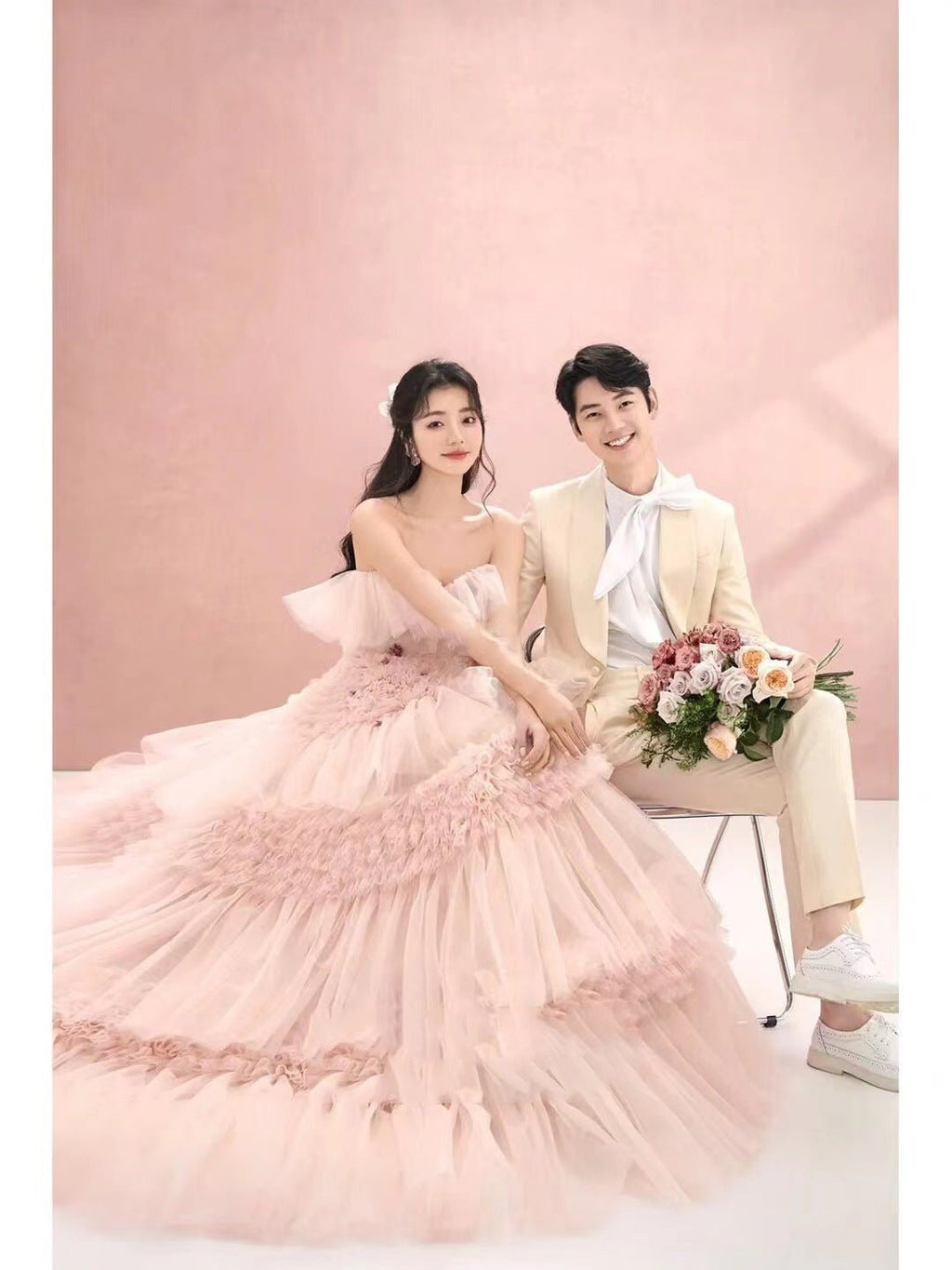 Street Photography Pettiskirt Colored Mesh Temperament Banquet Light Wedding Dress - RICALOUX