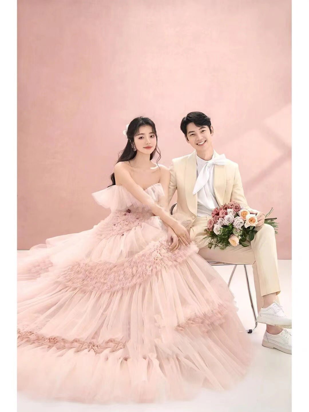 Street Photography Pettiskirt Colored Mesh Temperament Banquet Light Wedding Dress - RICALOUX