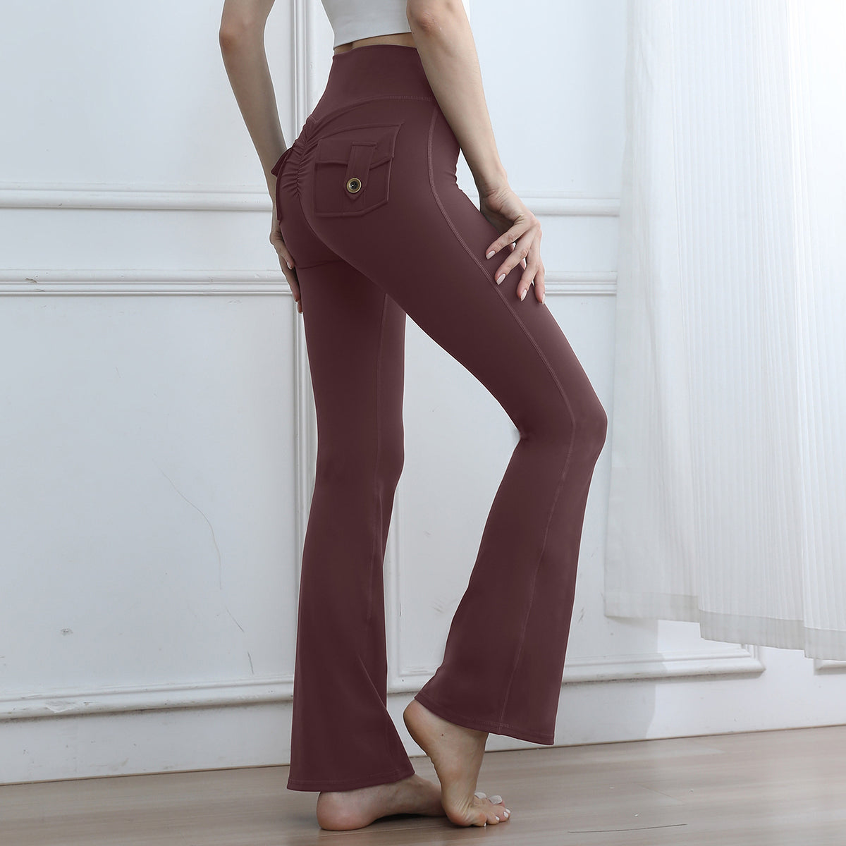 Women's High-Waisted Cargo Pocket Peach Butt Yoga Pants For Autumn And Winter, European & American Style, Stretchy Lifting Butt Quick-Dry Athletic Leggings For Running And Fitness by Ricaloux