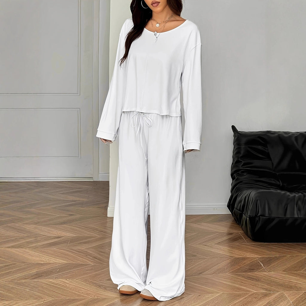 Satin Long-sleeve Top And Pants Set by Ricaloux
