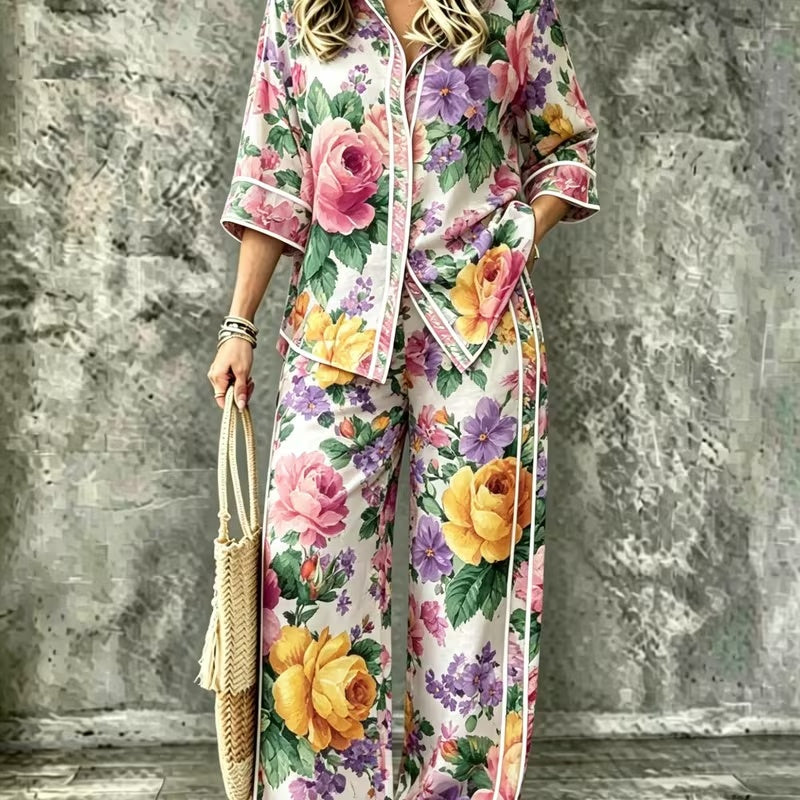 Spring Summer Womens Shirt Set With Digital Print by Ricaloux