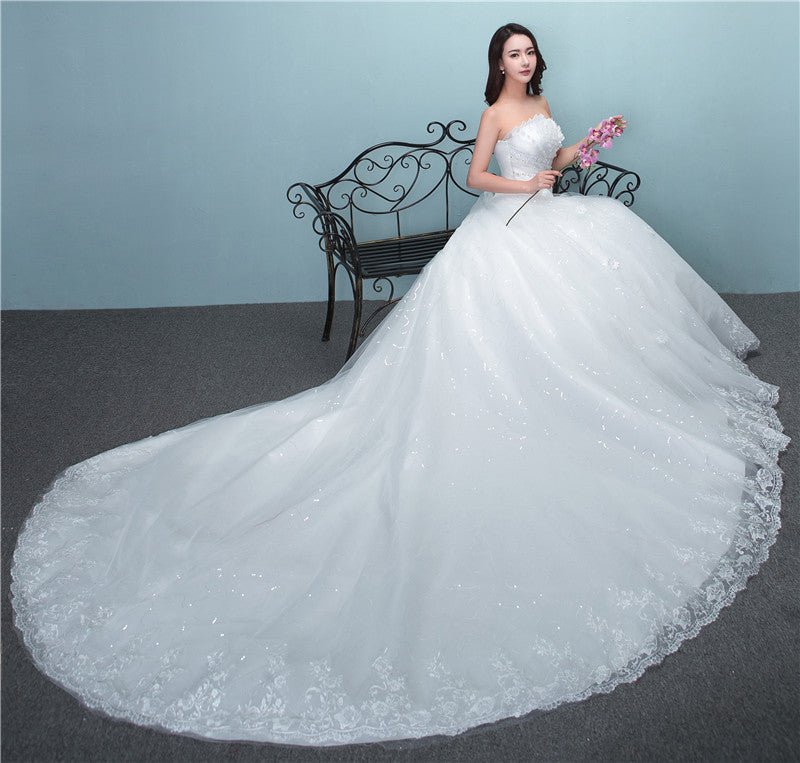 Aliexpress wedding bride wedding dress new large tail size wedding dress factory wholesale TH52 - RICALOUX