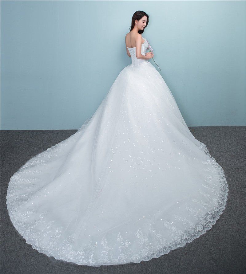 Aliexpress wedding bride wedding dress new large tail size wedding dress factory wholesale TH52 - RICALOUX