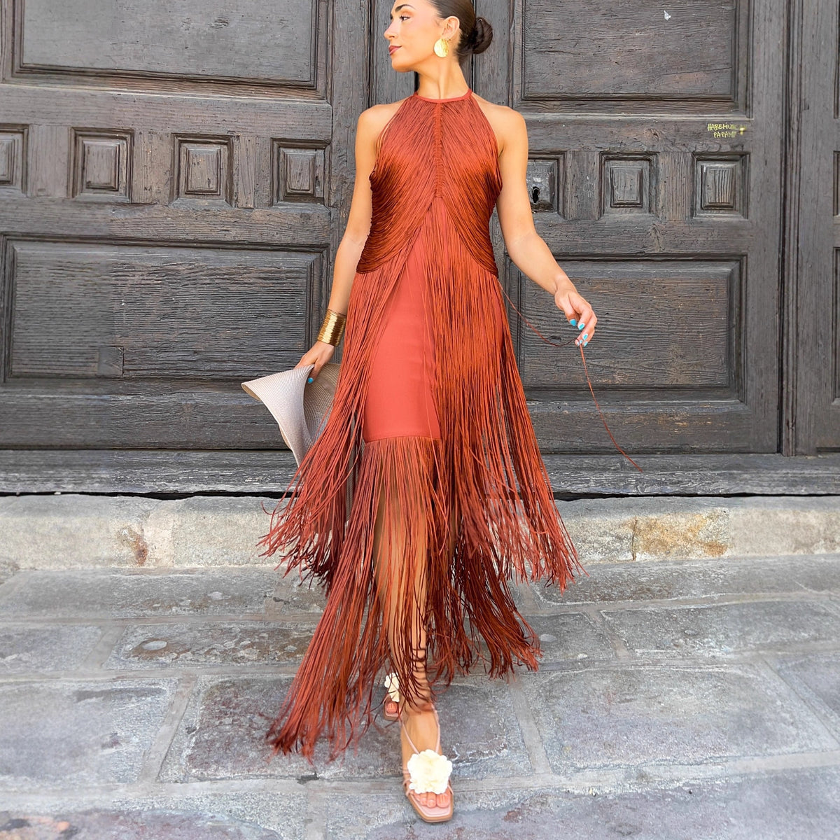 Elegant Halter-neck Tassel Maxi Dress Formal Gown by Ricaloux