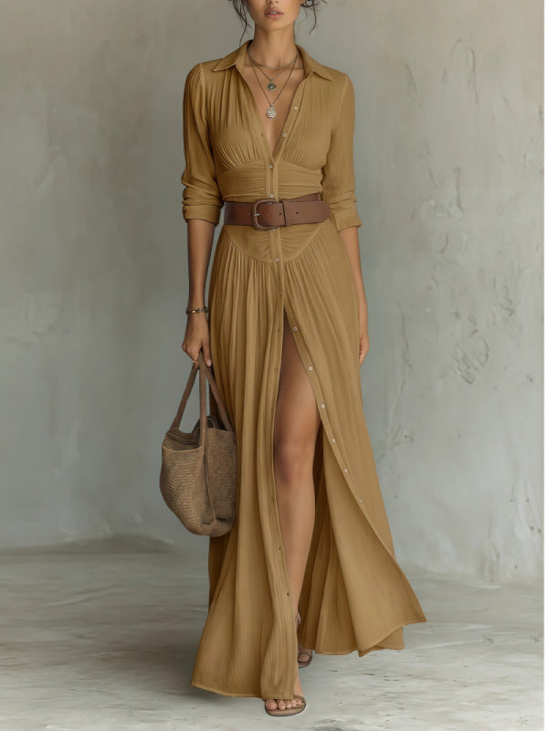 Womens Casual And Versatile V-neck Long Split Dress by Ricaloux