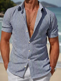 Mens Striped Short-sleeve Loose-fit Casual Shirt by Ricaloux