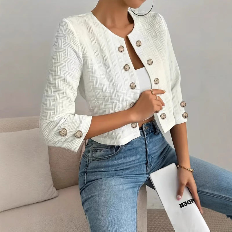 Versatile Round-neck Buttoned-sleeve Chanel-style Cropped Jacket by Ricaloux
