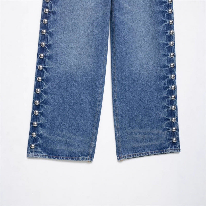 Straight-leg Denim Jeans With Metal Rivet Detailing – Premium 0 | RICALOUX