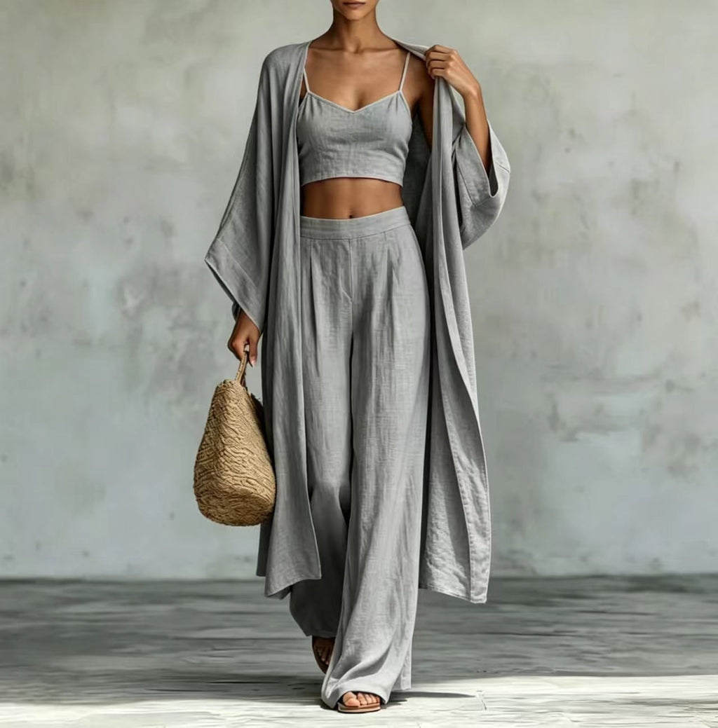 Cardigan Camisole High Waisted Wide Leg Pants Three Piece Set – Premium 0 | RICALOUX