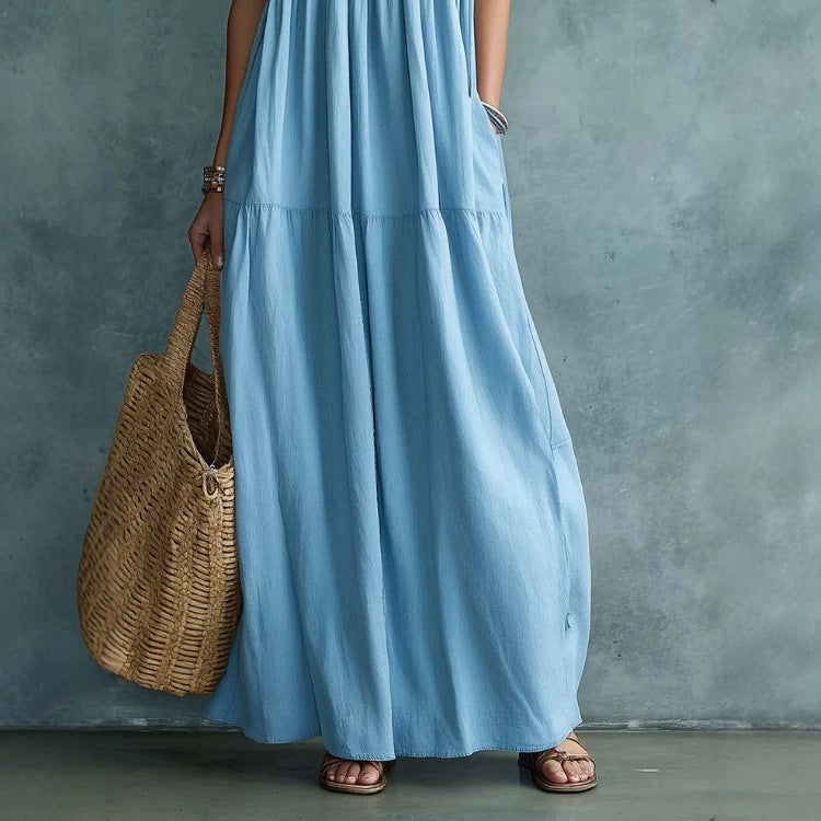 Summer New Sleeveless Strap Maxi Dress Elegant One-piece Dress – Premium 0 | RICALOUX
