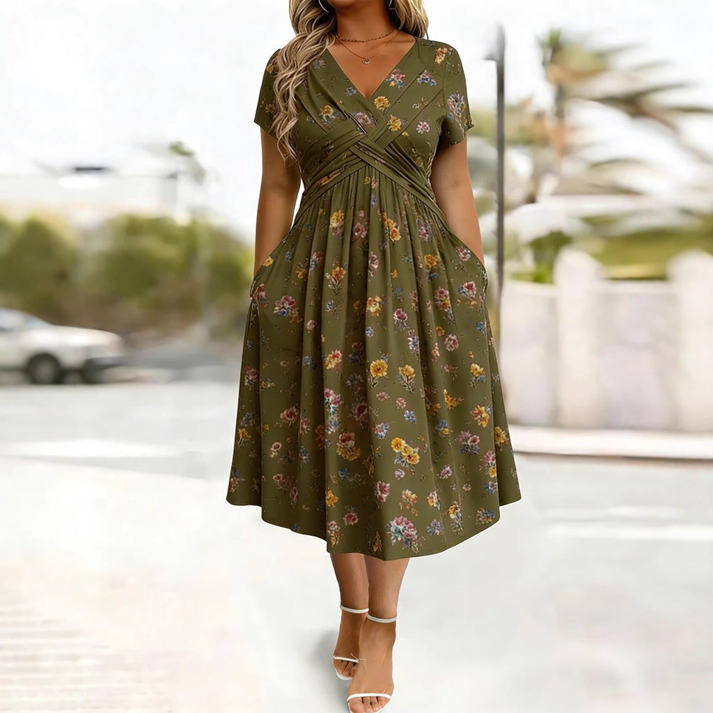 Plus-size Short-sleeve Floral Dress – Premium 0 | RICALOUX