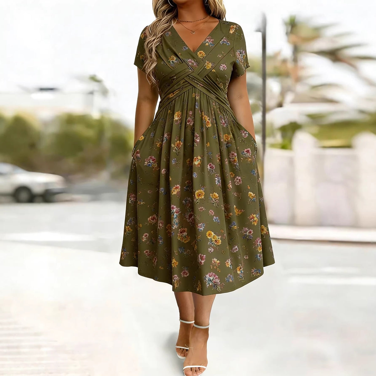 Plus-size Short-sleeve Floral Dress – Premium 0 | RICALOUX