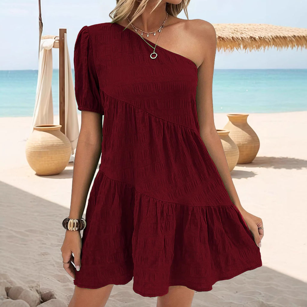 Stylish And Elegant Solid-color Off-shoulder Plus-size Womens Dress by Ricaloux