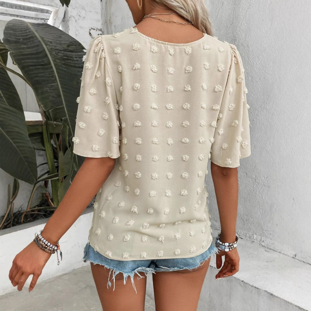 Womens Polka-Dot Patchwork Butterfly-Sleeve Shirt by Ricaloux