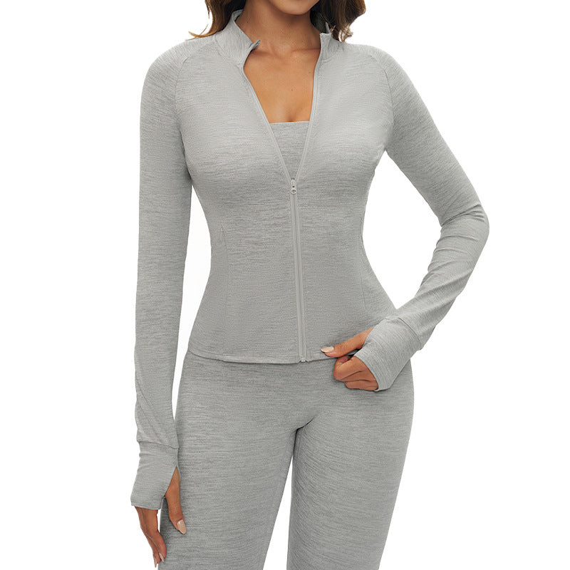 Brushed Long-sleeve Jacket With Zip Pockets Quick-drying And Form-fitting by Ricaloux