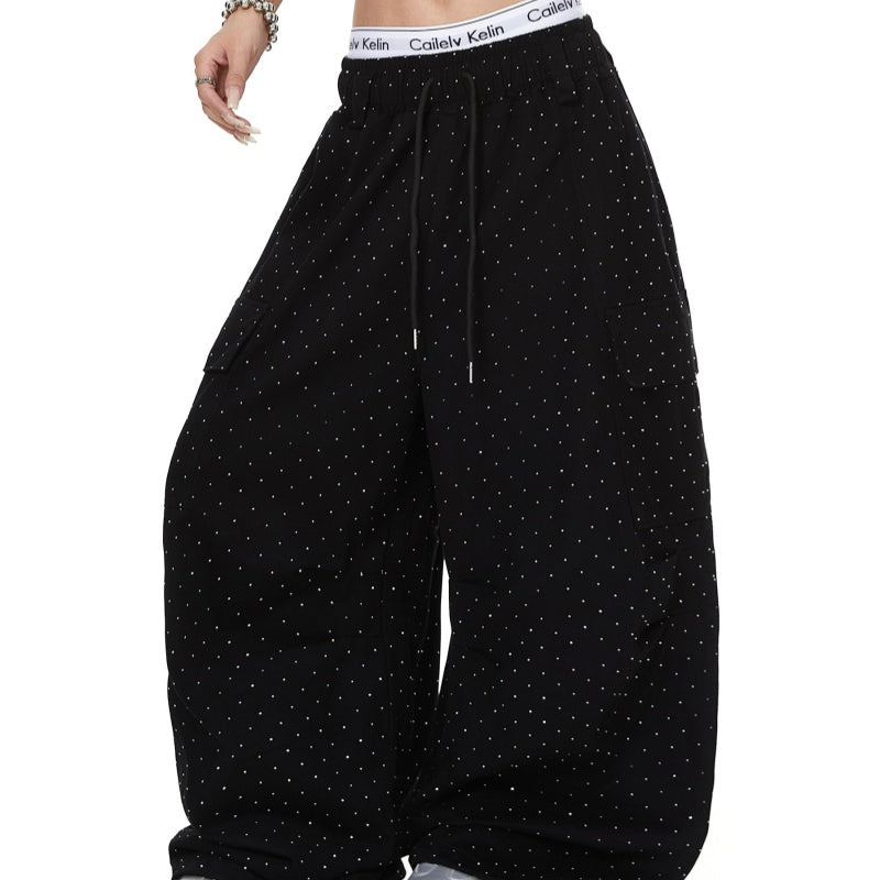 Star-studded Heat-transfer Rhinestone Pleated Multi-pocket Utility Pants – Premium 0 | RICALOUX