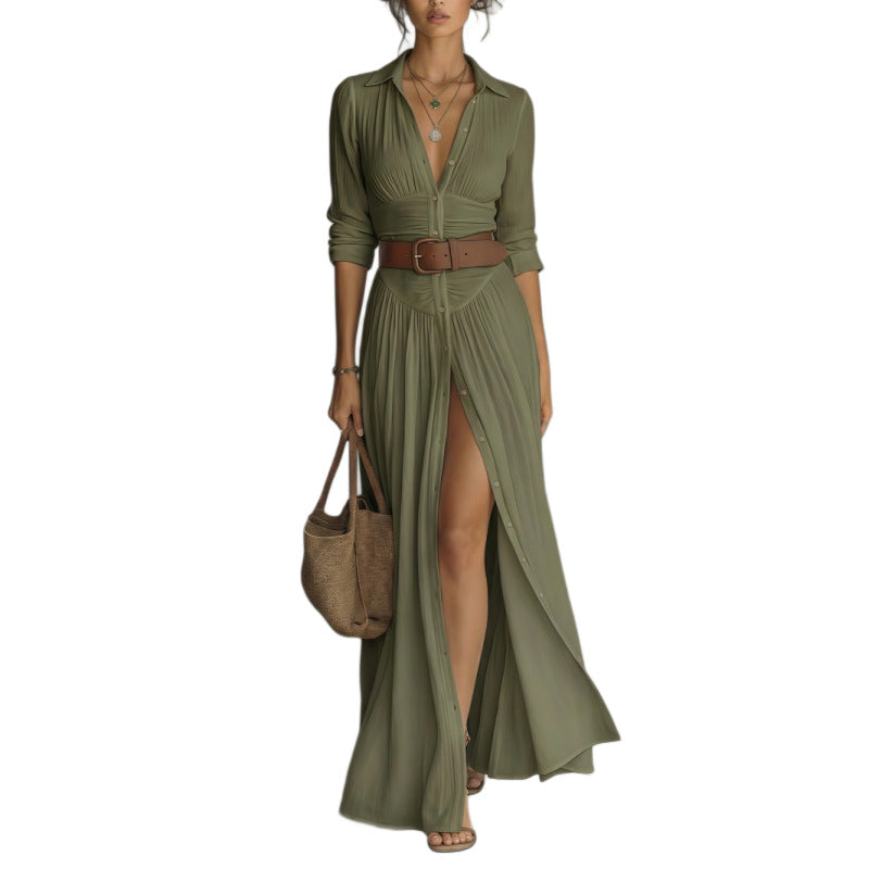 Womens Casual And Versatile V-neck Long Split Dress by Ricaloux