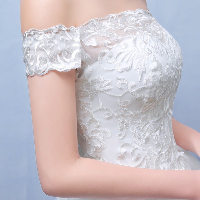 summer paragraph white word shoulder wedding dress lace wedding bride wedding dress wholesale custom - RICALOUX