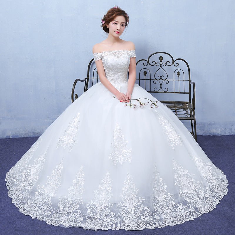 summer paragraph white word shoulder wedding dress lace wedding bride wedding dress wholesale custom - RICALOUX