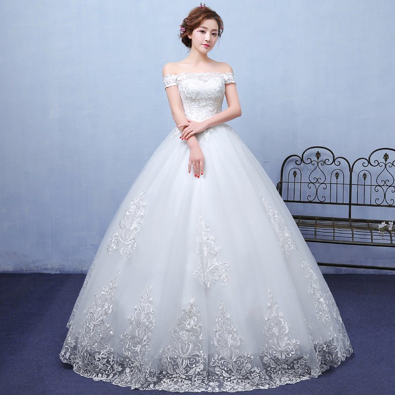 summer paragraph white word shoulder wedding dress lace wedding bride wedding dress wholesale custom - RICALOUX