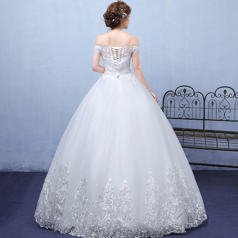 summer paragraph white word shoulder wedding dress lace wedding bride wedding dress wholesale custom - RICALOUX