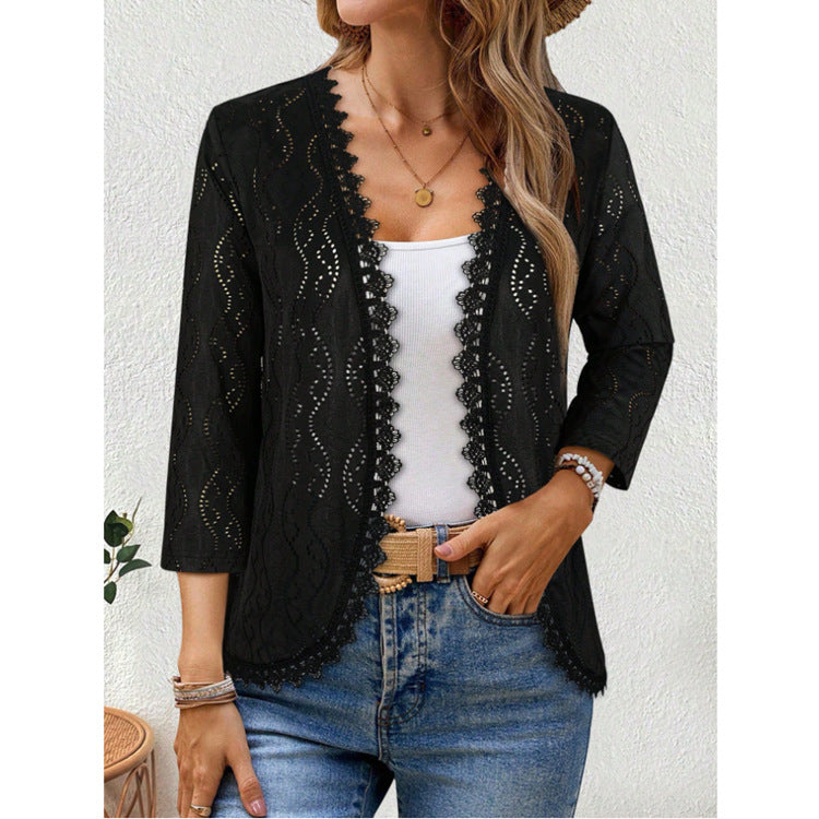 Womens Fashion Lace-spliced Long-sleeve Top – Premium 0 | RICALOUX