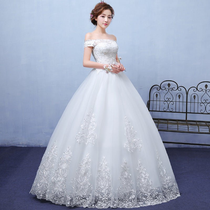 summer paragraph white word shoulder wedding dress lace wedding bride wedding dress wholesale custom - RICALOUX