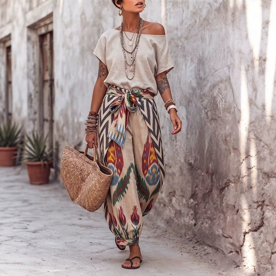 Womens Printed Top And Pants Two-piece Set – Premium 0 | RICALOUX