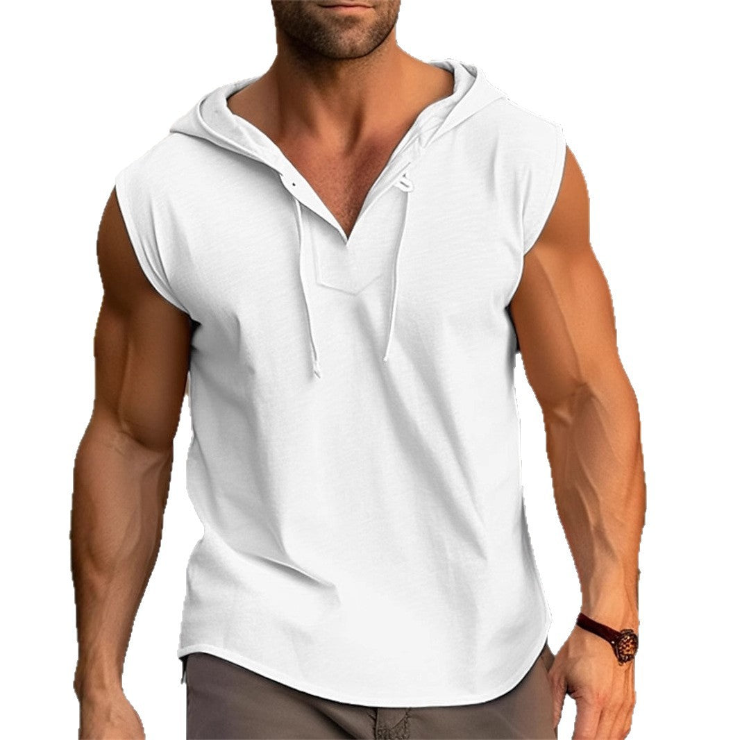 Mens Sleeveless Fitness Sports Drawstring Hooded Vest – Premium 0 | RICALOUX