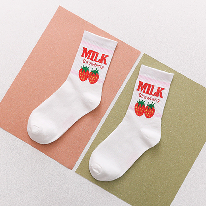 Strawberry Banana Milk Socks Womens Mid-calf Length by Ricaloux