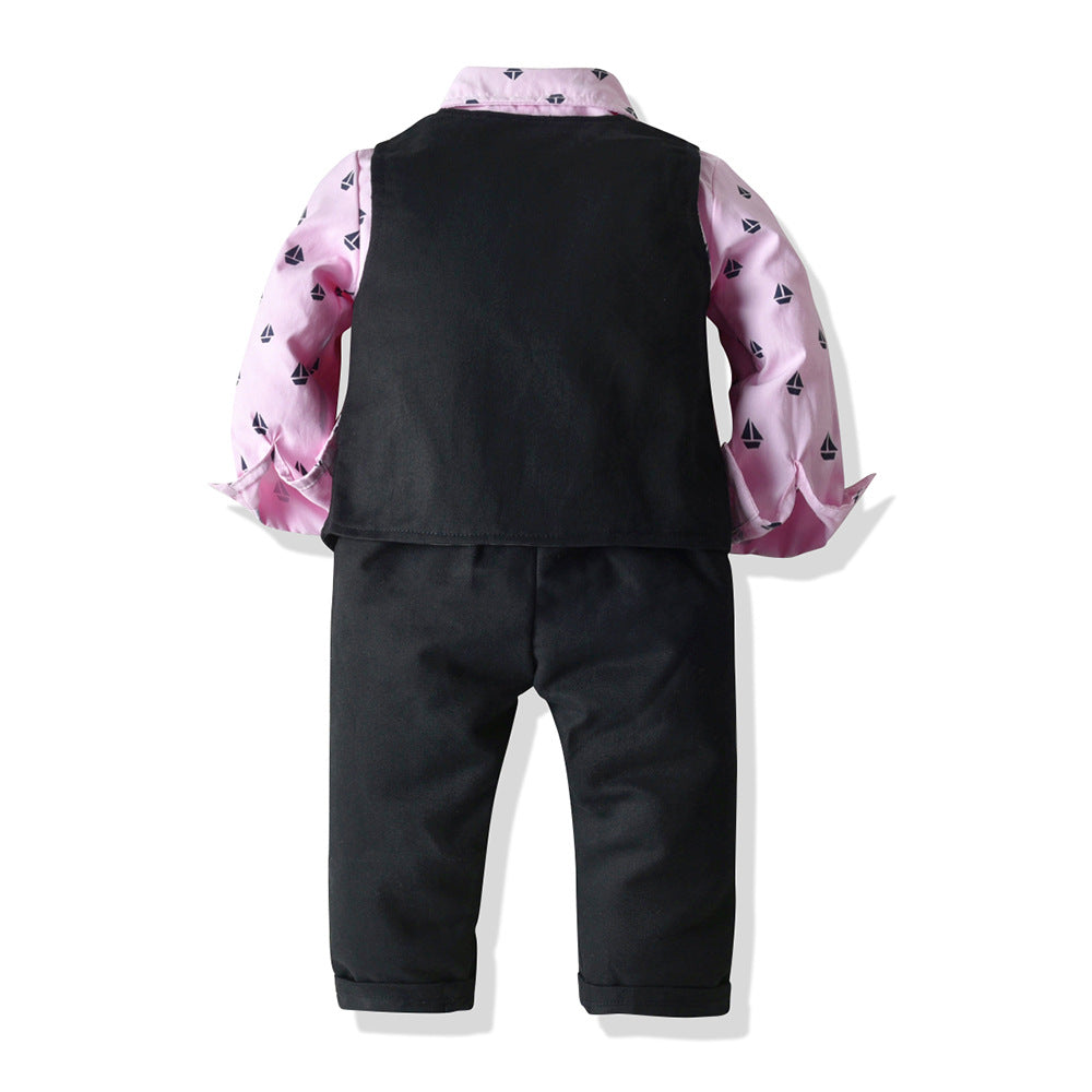 Top and Top Boys Gentleman Clothing Set Cotton Long Sleeve Bowtie Shirt+Waistcoat+Pants 3Pcs Suit Kids Boy Casual Clothes Set by Ricaloux