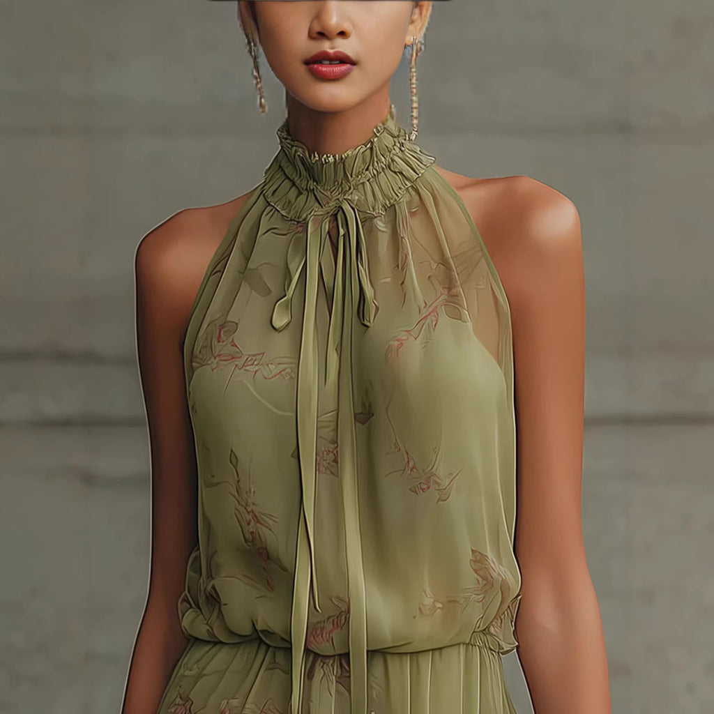 V-neck Waist Trimming Ruffles Elegant Dress by Ricaloux