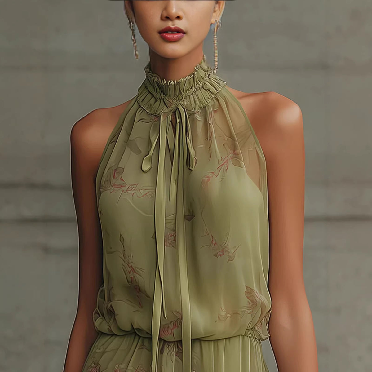 V-neck Waist Trimming Ruffles Elegant Dress by Ricaloux