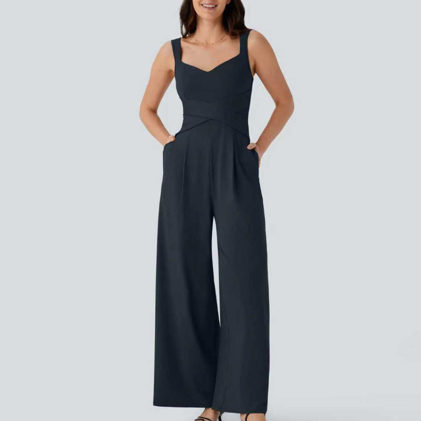 Womens Sleeveless Figure-flattering Wide-leg Jumpsuit by Ricaloux