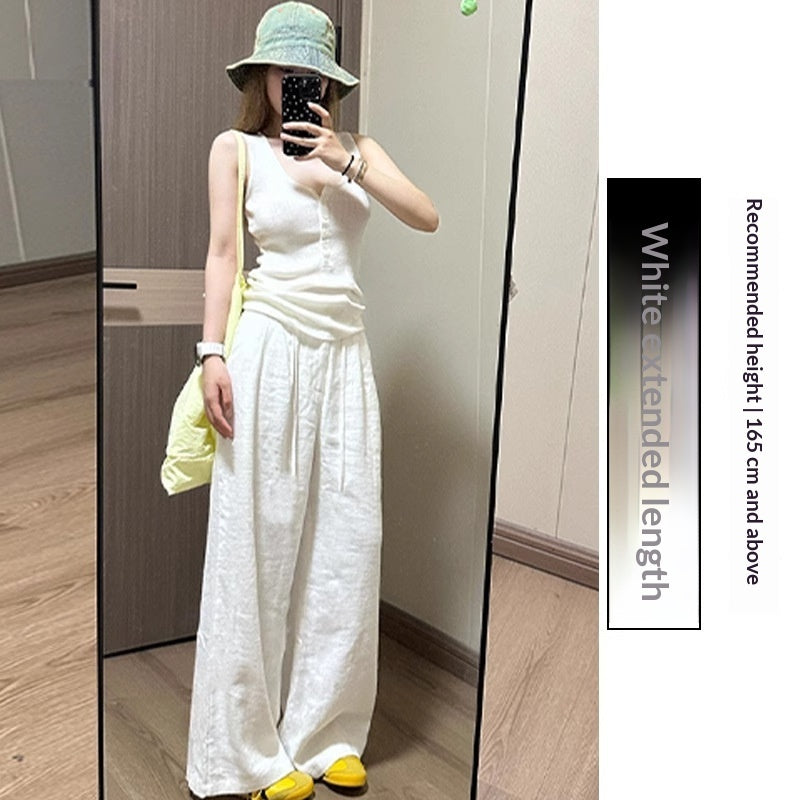 White Cotton-linen Wide-leg Viscose Floor-length Pants – Premium 0 | RICALOUX