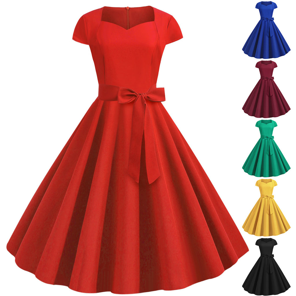 Solid-color Sleeveless A-line Dress With A Belt by Ricaloux