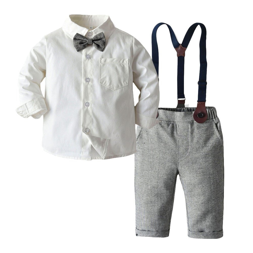 Children's Clothing Autumn And Winter Long Sleeve Cotton White Shirt Trousers Birthday Flower Children's Dress Boys Winter Suit - RICALOUX