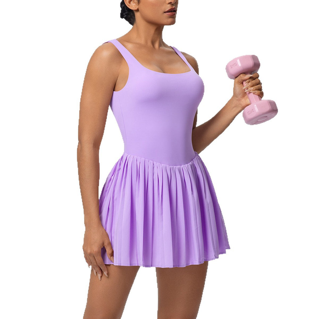 Fake Two-piece Tennis Skirt Base-layer Fitness Dress For Women by Ricaloux