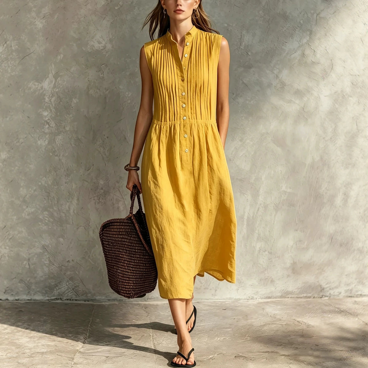 Womens Fashion Simple And Elegant Sleeveless Single-breasted Dress by Ricaloux