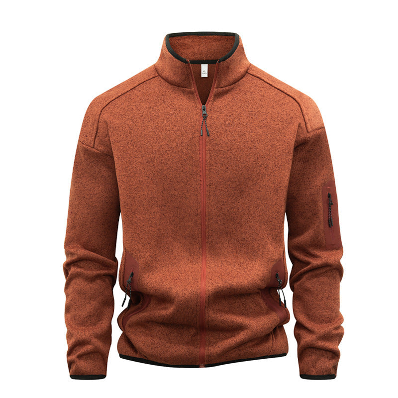 Zippered Pocket Long-sleeve Stand-collar Cardigan Sweatshirt by Ricaloux