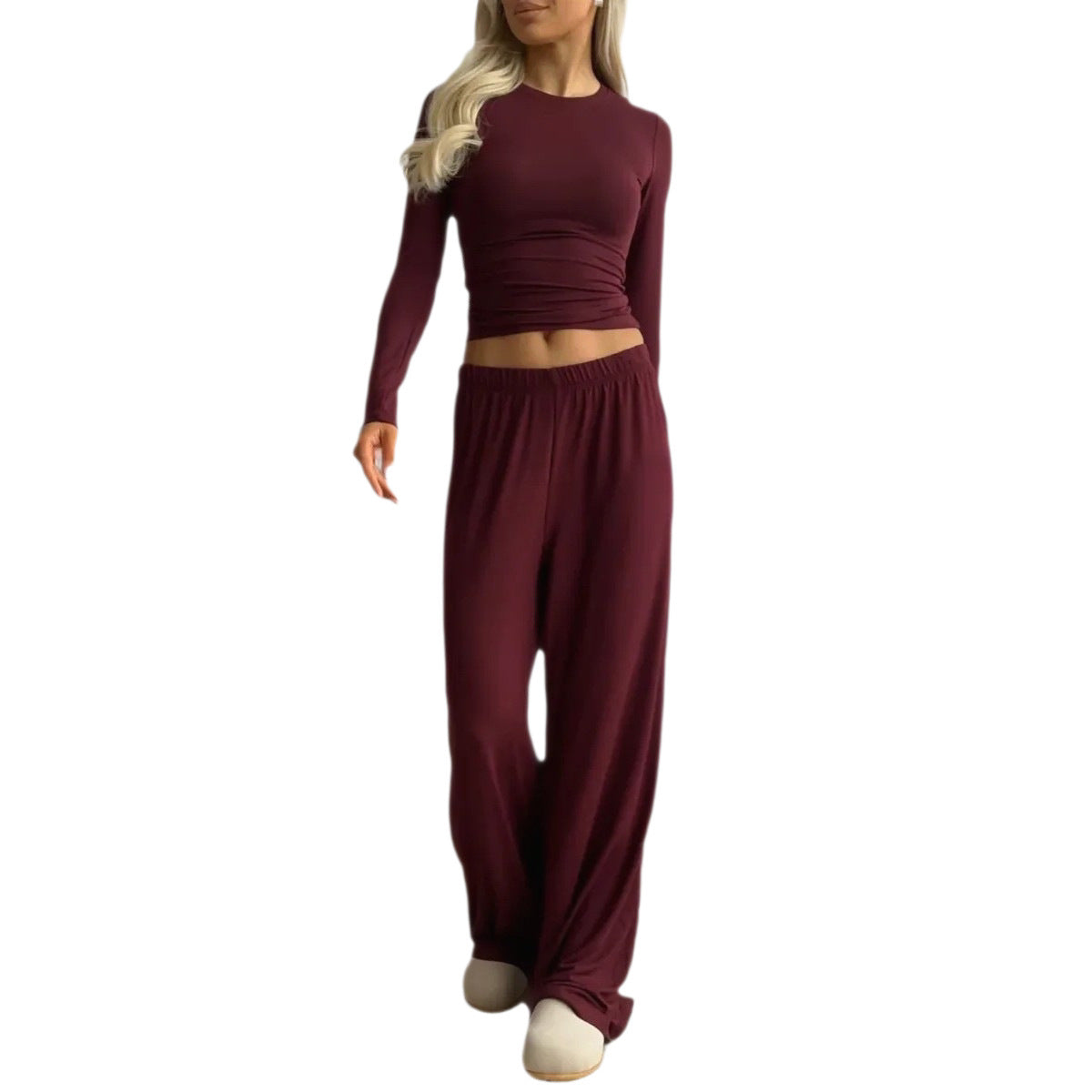 European And American-style Solid-color Long-sleeve Wide-leg Pants Set For Women by Ricaloux