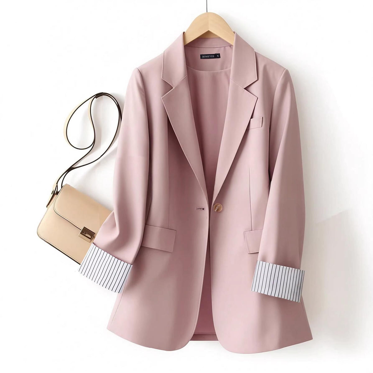 Womens Korean-style Slim-fit Single-breasted Suit Jacket by Ricaloux