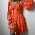 Womens Solid-color Square-neck Waist-cinching Dress by Ricaloux