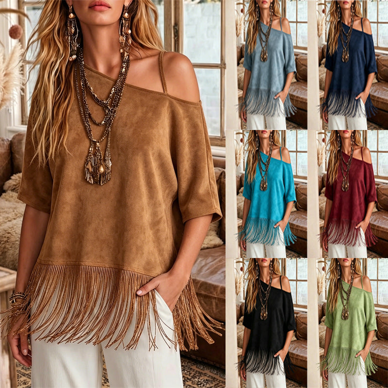 Loose-fit Western-style T-shirt With A Fringed Hem – Premium 0 | RICALOUX