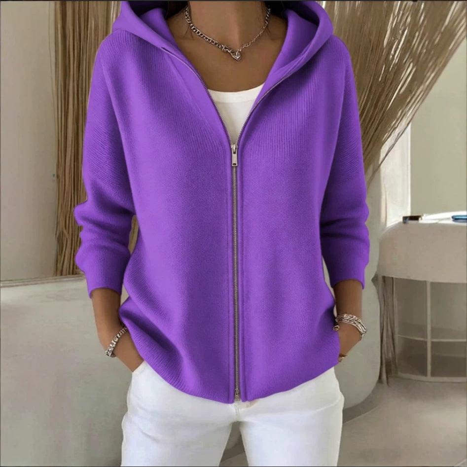 Zip-up Knitted Hooded Sweater Cardigan Coat by Ricaloux